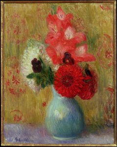 緑の花瓶のフラワーアレンジメント 作： William James Glackens